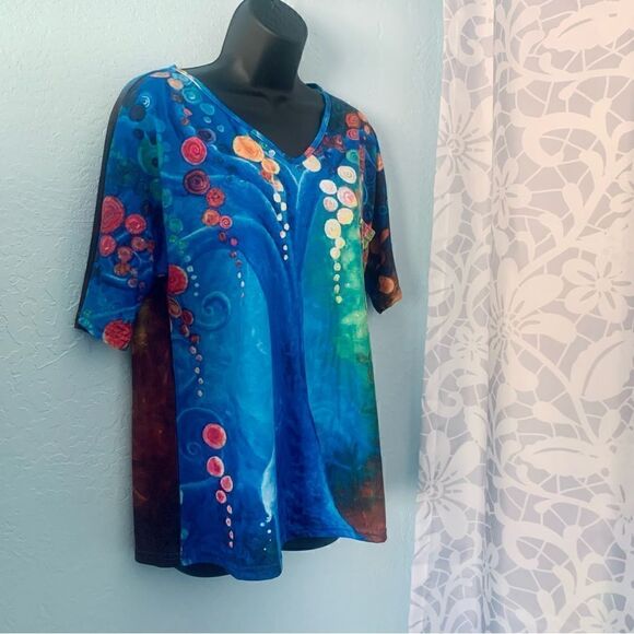 Unbranded multicolored Abstract Print V-Neck Short Sleeve T-shirt Size Small - Picture 5 of 9